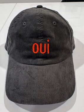 Charcoal/dusty olive 'OUI' Embroidered Corduroy Cap - Men